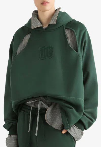 Dolce & Gabbana Treated Cut-out Hooded Sweatshirt In Green