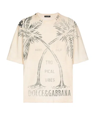 Dolce & Gabbana Tree-print Cotton T-shirt In Nude