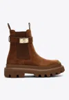 Dolce & Gabbana Suede Buckle Faux Fur Chelsea Booties In Brown