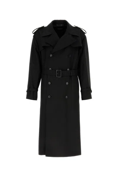 Dolce & Gabbana Belted Wool-blend Twill Trench Coat In Black