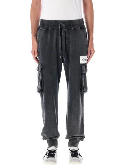 Dolce & Gabbana Trendy Grey Washed Plaque Sweatpants For Men In Gray