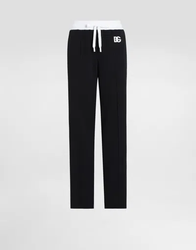 DOLCE & GABBANA TRIACETATE JOGGING PANTS WITH DG LOGO EMBROIDERY