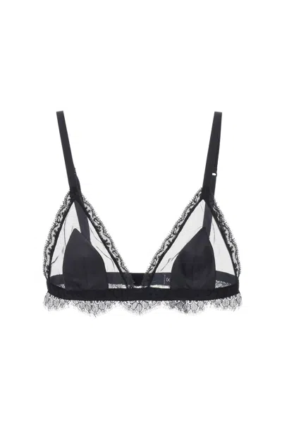 Dolce & Gabbana Triangle Satin And Lace Bra In Nero