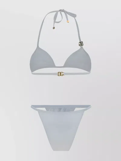 Dolce & Gabbana Triangle Top Swimsuit Gold-tone Hardware In Gray