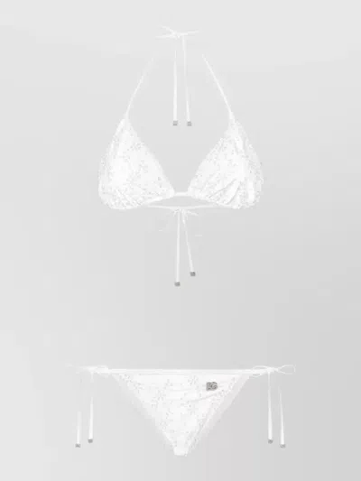 Dolce & Gabbana Triangle Top Thong Bottom Bikini Set In White