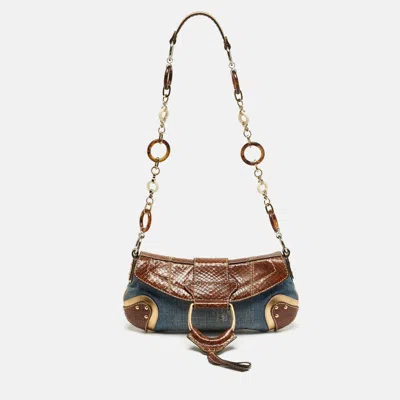 Pre-owned Dolce & Gabbana Tricolor Denim And Snakeskin Leather Shoulder Bag In Multi