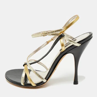 Pre-owned Dolce & Gabbana Tricolor Patent Leather Strappy Ankle Strap Sandals Size 38.5 In Multi