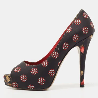 Pre-owned Dolce & Gabbana Tricolor Printed Fabric Peep Toe Pumps Size 36 In Black