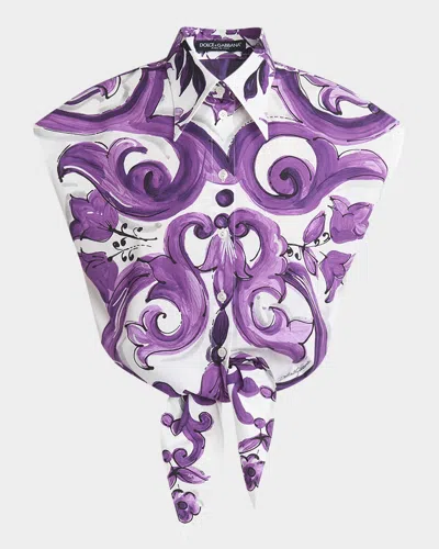 Dolce & Gabbana Tris Majolica Cap-sleeve Tie Crop Shirt