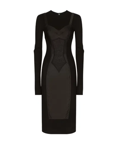 Dolce & Gabbana Lingerie Design Long-sleeved Sheath Dress In Animal Print