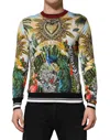 Dolce & Gabbana Tropical Heart Crown Silk Pullover Sweater In Green