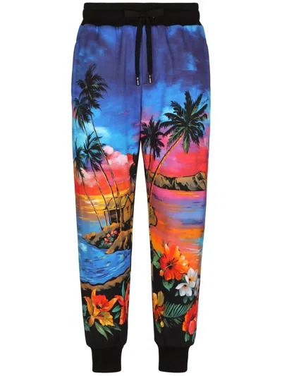 Dolce & Gabbana Tropical-print Drawstring Track Pants In Multicolor