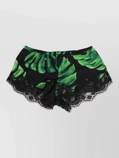 Dolce & Gabbana Tropical Print Lace Silk Blend Shorts In Black
