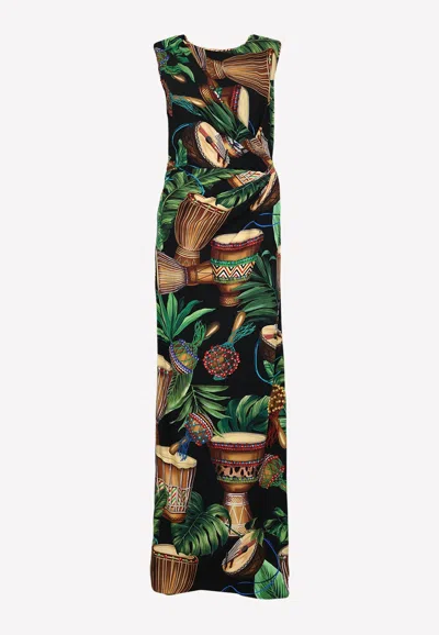Dolce & Gabbana Tropical Print Sleeveless Maxi Dress In Multicolor