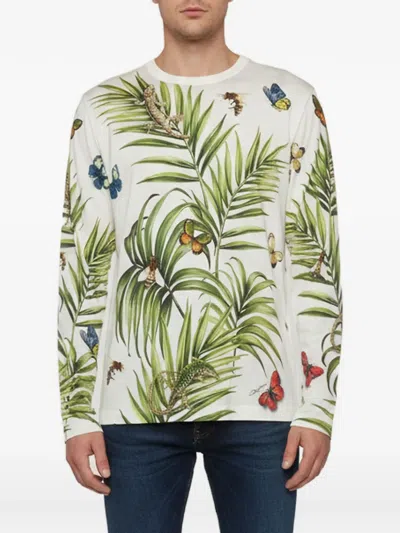 Pre-owned Dolce & Gabbana Tropical-print Long-sleeve T-shirt In White