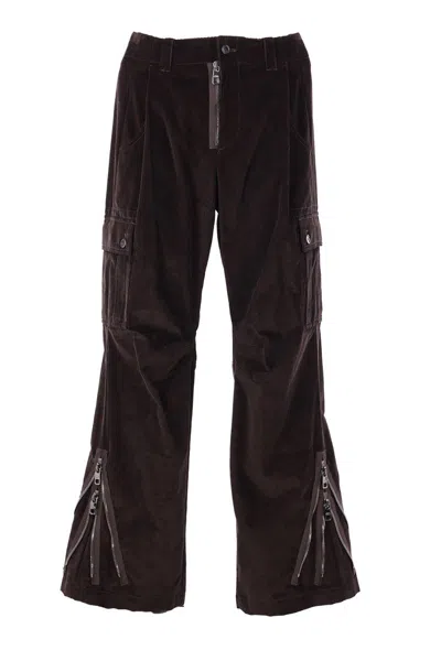 Dolce & Gabbana Wide Leg Cargo Trousers With Zip And Belt Loops In Brown