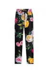 Dolce & Gabbana Floral Print Drawstring Silk Pants In Peonies/roses F.black