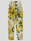 Dolce & Gabbana High-waisted Cotton Pants With Yellow Rose Print In Rosegialle