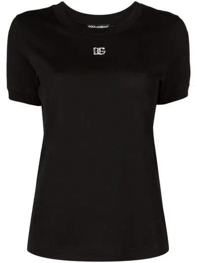 Dolce & Gabbana Cotton T-shirt With Dg Crystal Logo In Black