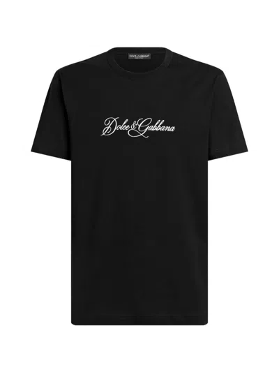 Dolce & Gabbana T-shirt Con Logo Ricamato In Cotone Nero Dolce E Gabbana