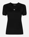 Dolce & Gabbana Black T-shirt With Logo Decorated With Crystals On The Front In Cotton Woman In Black