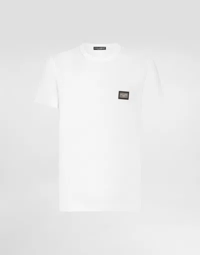 Dolce & Gabbana Cotton T-shirt With Branded Tag In White