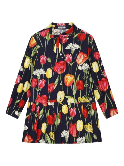 Dolce & Gabbana Kids' Tulip Print Dress (8-12 Years) In Black