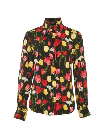 Pre-owned Dolce & Gabbana Tulip-print Shirt In Black