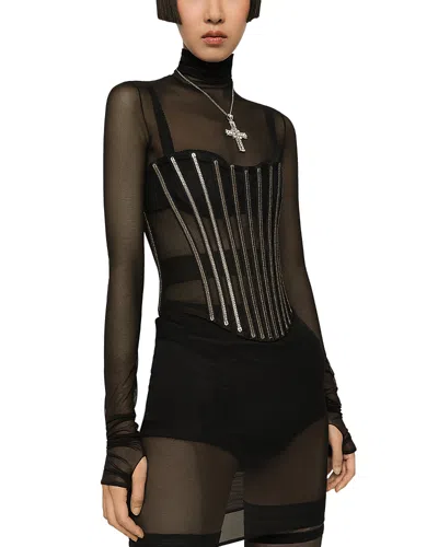 Dolce & Gabbana Tulle Braided Corset Belt In Black