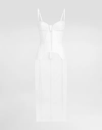 Dolce & Gabbana Tulle Calf-length Dress With Corset Details In White