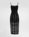 Dolce & Gabbana Tulle Calf-length Dress With Draping In Black