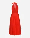Dolce & Gabbana Tulle Calf-length Dress With Sunray Pleats In Red