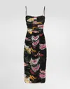 Dolce & Gabbana Tulle Calf-length Slip Dress With Draping And Peony And Rose Print In Print