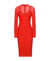 Dolce & Gabbana Dolce  Gabbana Tulle Draped Long-sleeved Midi Dress In Red