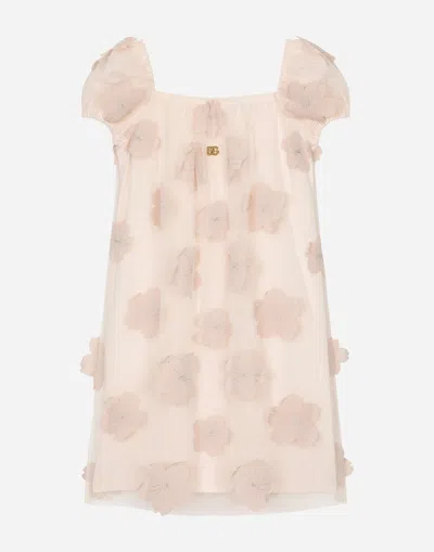Dolce & Gabbana Tulle Dress With 3d Flowers In Multicolor