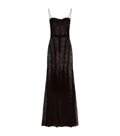 Dolce & Gabbana Tulle Flocked Maxi Dress In Black
