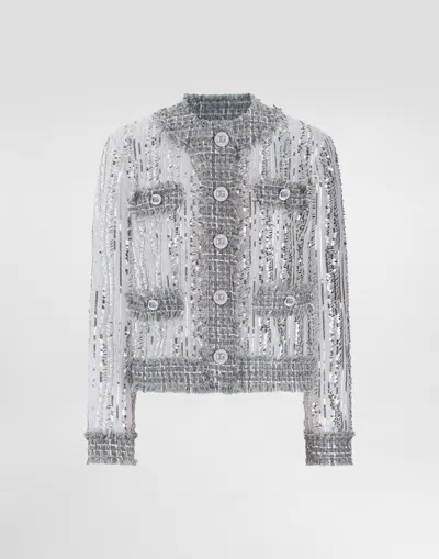 Dolce & Gabbana Tulle Gabbana Jacket With Sequin Embroidery In Silver