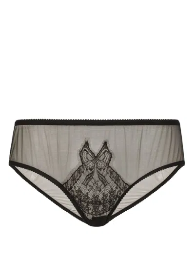 Dolce & Gabbana Tulle-lace Overlay Briefs In Black