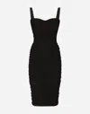 Dolce & Gabbana Ruched Stretch Cotton-blend Tulle Midi Dress In Black