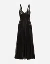 Dolce & Gabbana Tulle Midi Slip Dress With Lace Inserts In Black