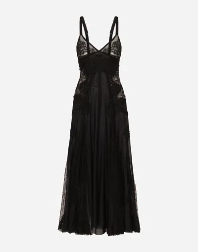 DOLCE & GABBANA TULLE MIDI SLIP DRESS WITH LACE INSERTS