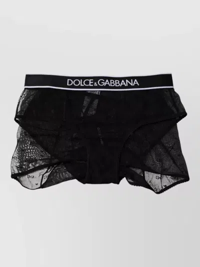Dolce & Gabbana Tulle Nylon Mid Waist Lace Panty In Black