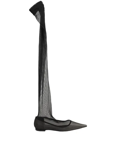 Dolce & Gabbana Tulle Over-the-knee Flat In Black