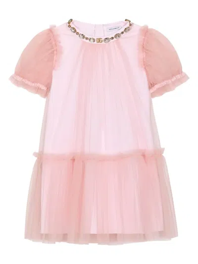 Dolce & Gabbana Kids' Tulle Rhinestone-embellished Dress In Pink