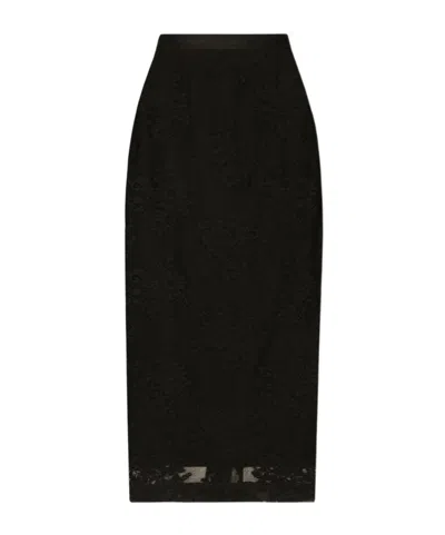 Dolce & Gabbana Tulle Sheer Midi Skirt In Black