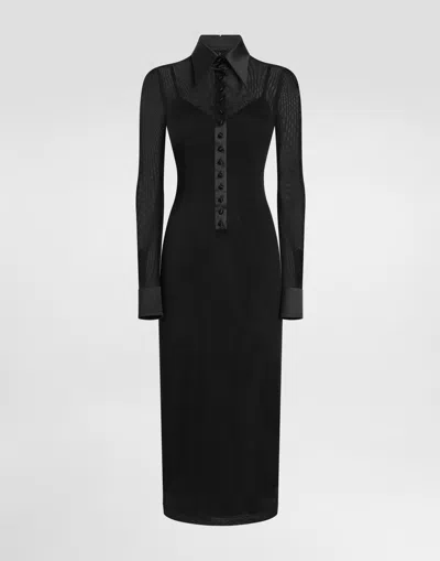 Dolce & Gabbana Tulle Shirt Dress With Satin Details In Black