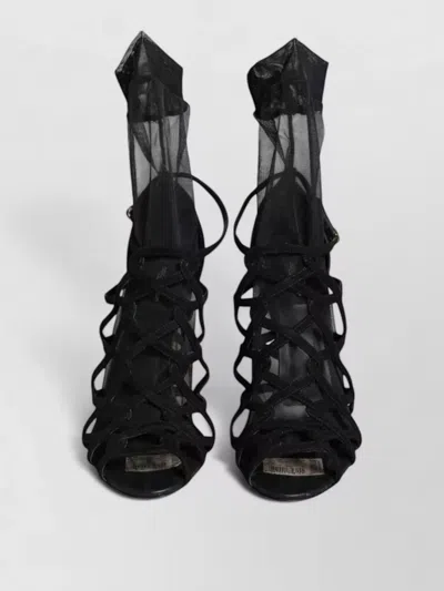 Dolce & Gabbana Tulle Stretch High Heel Sandal Shoes In Black