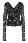 Dolce & Gabbana Ruched Wrap-effect Printed Polka-dot Tulle Blouse