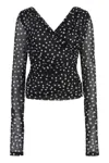 Dolce & Gabbana Stretch Tulle Top With Crossover Neckline And Polka Dot Print In Black