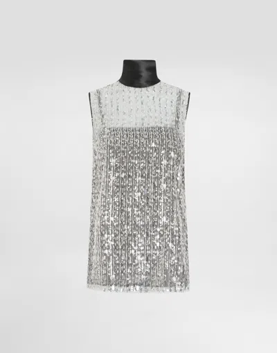 DOLCE & GABBANA TULLE TURTLE-NECK TOP WITH SEQUIN EMBELLISHMENT